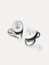 Mega Art Heart Button Earrings in High Polish Silver by JENNY BIRD - View 3