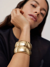 Mega Woven Square Bangle in High Polish Gold by JENNY BIRD - View 2