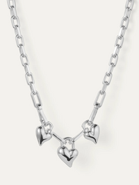 JENNY BIRD Padlock Triple Heart Pendant Necklace in HIGH POLISH SILVER – Image 1