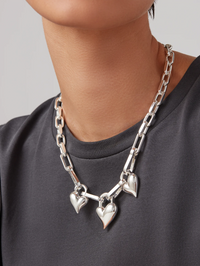 JENNY BIRD Padlock Triple Heart Pendant Necklace in HIGH POLISH SILVER – Image 4