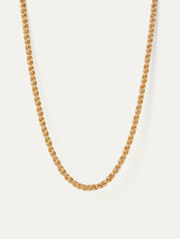 Full view of the Rizzo Necklace in high polish gold by Jenny Bird with twisted chain detail