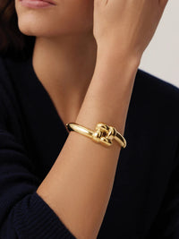 Woven Square Bangle in High Polish Gold by JENNY BIRD - View 2