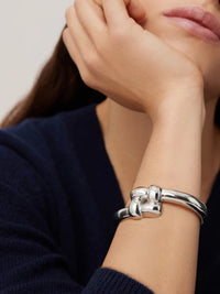 Woven Square Bangle in Platinum by JENNY BIRD - View 2