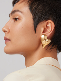 Mega Art Heart Button Earrings in High Polish Gold