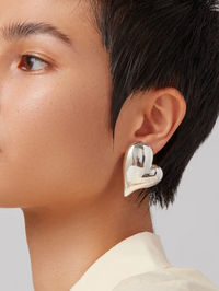 Mega Art Heart Button Earrings in High Polish Silver