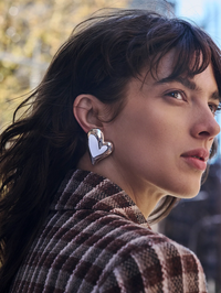 Mega Art Heart Button Earrings in High Polish Silver