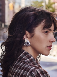 Mega Art Heart Button Earrings in High Polish Silver