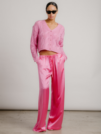 Jolie Cropped Cable Cashmere Cardigan in Dahlia Pink