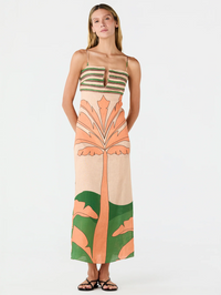 JUAN DE DIOS Antigua Linen Midi Dress in PEACH PALMS – Image 1