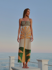 JUAN DE DIOS Antigua Linen Midi Dress in PEACH PALMS – Image 2
