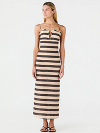 JUAN DE DIOS Antonia Linen Midi Dress in NAVY STRIPES – Image 1