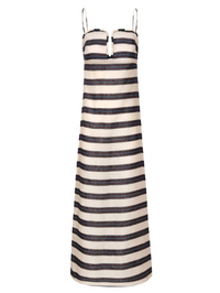 JUAN DE DIOS Antonia Linen Midi Dress in NAVY STRIPES – Image 3