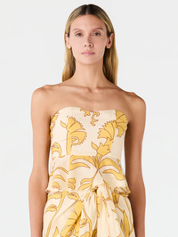 JUAN DE DIOS Peplum Linen Top in YELLOW FLOWERS – Image 1