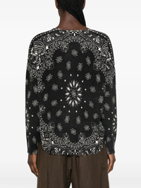Back view of the Mela Bandana Bico Pullover in Noir Blanc by KUJTEN with all-over bandana print