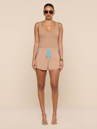 L'AGENCE GRAYSON DOLPHIN SHORT IN LIGHT HAZELNUT/CAPRI BLUE - 1