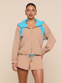 L'AGENCE LARK COLORBLOCKED WINDBREAKER IN LIGHT HAZELNUT/CAPRI BLUE - 1