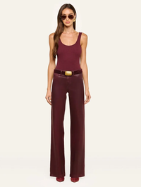 Clayton High Rise Wide Leg Pant in Deep Sangria Coated