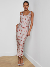 Akiya Satin Red Faded Kiss Maxi Dress