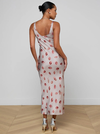 Akiya Satin Red Faded Kiss Maxi Dress