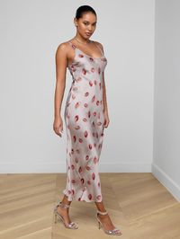 Akiya Satin Red Faded Kiss Maxi Dress