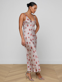 Akiya Satin Red Faded Kiss Maxi Dress