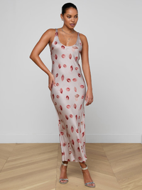 Akiya Satin Red Faded Kiss Maxi Dress