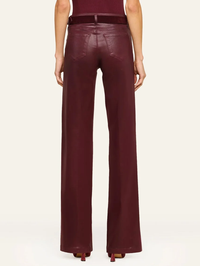 Back view of the Clayton High Rise Wide Leg Pant in Deep Sangria Coated by L'AGENCE