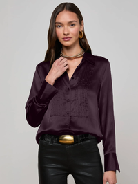 Divya Silk Tux Shirt by L'AGENCE-DARK MALBEC-AMY Atelier