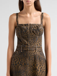 Bodice detail of the L'AGENCE Jovie Bustier Midi Dress in Zephyr showing corset seaming and topstitching.