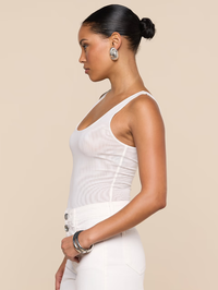 L'AGENCE Kalea Mesh Tank Bodysuit in White in WHITE – Image 4