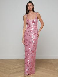 Karma Sequin Floral Maxi Dress by L'AGENCE-LIGHT ROSE SEQUIN-AMY Atelier