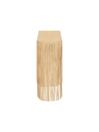 Flat lay of the L'AGENCE Karolina Fringe Skirt in Croissant on a white background.
