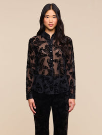 L'AGENCE Laurent Button Up Blouse in Black Butterfly – Image 2