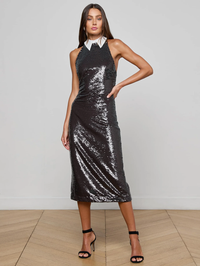 Lilith Sequin Collared Midi Dress by L'AGENCE-BLACK/WHITE CONTRAST-AMY Atelier