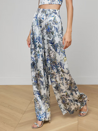 L'AGENCE Lillian Silk Wide-Leg Pant in GREY WATERCOLOR BUTTERFLIES – Image 4