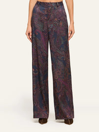 Front view of the L'AGENCE Livvy Trouser in Midnight Multi Lux Paisley showing the high rise and straight leg