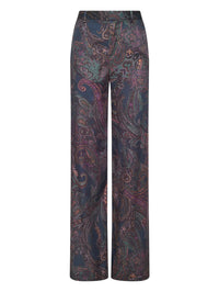 Flat lay of the L'AGENCE Livvy Trouser in Midnight Multi Lux Paisley on white
