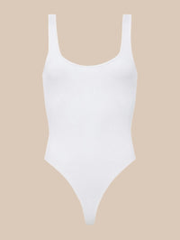 Front view of the Nica Tank Bodysuit in white by L'AGENCE with ribbed texture