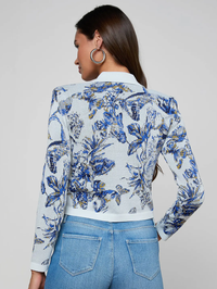 L'AGENCE Osiris Jacquard Cardigan in GREY WATERCOLOR BUTTERFLIES – Image 2