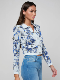 L'AGENCE Osiris Jacquard Cardigan in GREY WATERCOLOR BUTTERFLIES – Image 4