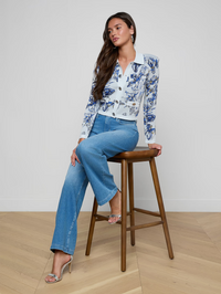 L'AGENCE Osiris Jacquard Cardigan in GREY WATERCOLOR BUTTERFLIES – Image 5