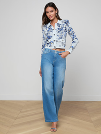 L'AGENCE Osiris Jacquard Cardigan in GREY WATERCOLOR BUTTERFLIES – Image 6