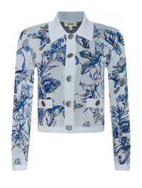 L'AGENCE Osiris Jacquard Cardigan in GREY WATERCOLOR BUTTERFLIES – Image 7