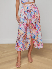 L'AGENCE Seina Poplin Midi Skirt in POSTCARD PRINT – Image 1