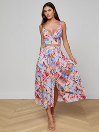 L'AGENCE Seina Poplin Midi Skirt in POSTCARD PRINT – Image 2