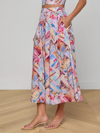 L'AGENCE Seina Poplin Midi Skirt in POSTCARD PRINT – Image 3