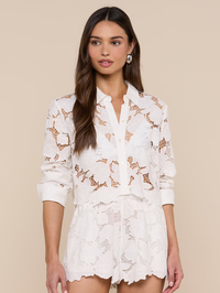 L'AGENCE Seychelle Cropped Eyelet Blouse in Ivory in IVORY – Image 1
