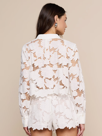 L'AGENCE Seychelle Cropped Eyelet Blouse in Ivory in IVORY – Image 3