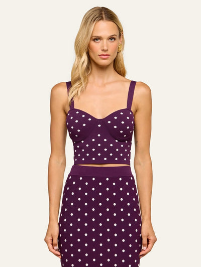 Tula Polka Dot Bra Knit Top in Dark Plum/Ivory Polka Dot