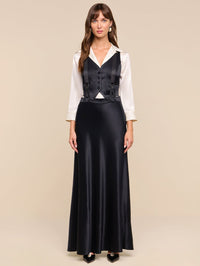 L'AGENCE Vespera Suspender Maxi Skirt in Black Pinstripe – Image 1